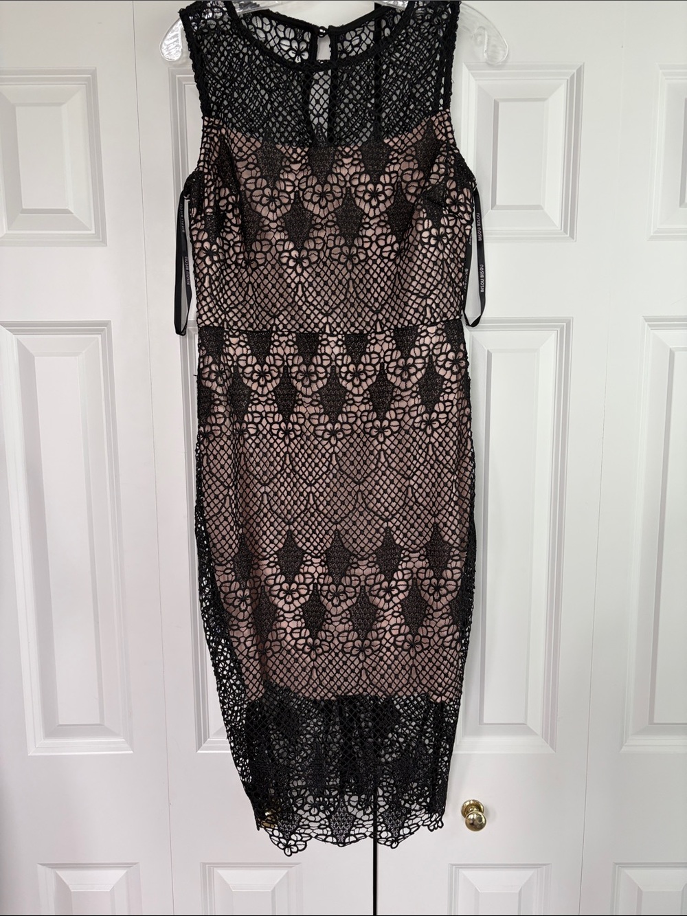 Bisou Bisou Black Lace Midi Dress with Nude Underlay 8